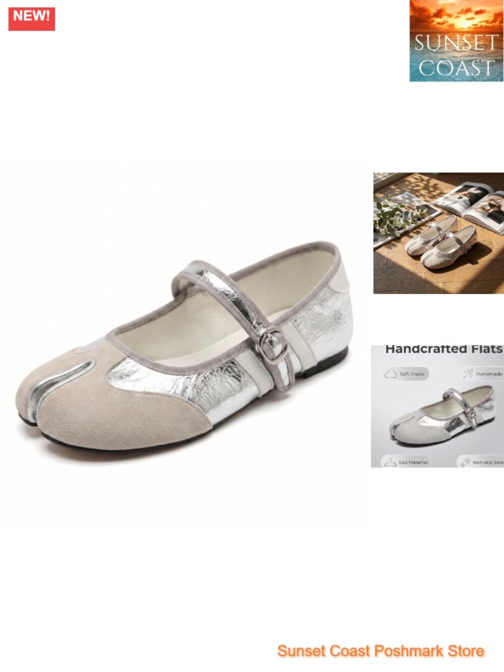 Women's Tabi Mary Jane Ballet Flats Wide Width Lightweight Split Toe Shoes